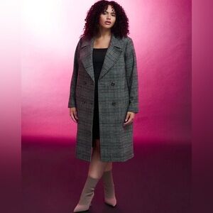 Addition Elle Plaid Double-Breasted Wool Blend Coat Size 2x